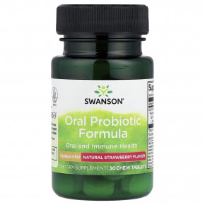 Swanson, Формула с пробиотиками для перорального применения, натуральная клубника, 3 млрд КОЕ, 30 жевательных таблеток - описание | фото