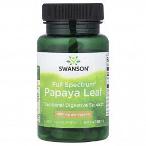 Swanson, Full Spectrum®, лист папайи, 400 мг, 60 капсул - описание | фото