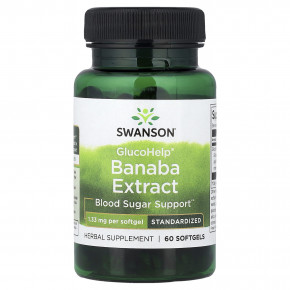Swanson, GlucoHelp®, экстракт банабы, стандартизованный, 1,33 мг, 60 капсул - описание | фото