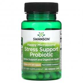 Swanson, Happy Microbiome Stress Support, пробиотик, 3 млрд КОЕ, 30 растительных капсул в Москве - eco-herb.ru | фото