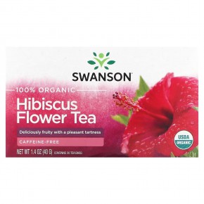 Swanson, Hibiscus Flower Tea, Caffeine-Free, 20 Tea Bags, 1.4 oz (40 g) в Москве - eco-herb.ru | фото