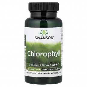 Swanson, хлорофилл, 90 растительных капсул с жидкостью - описание | фото