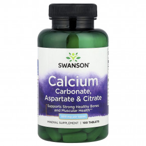Swanson, Карбонат кальция, аспартат и цитрат, 500 мг, 100 таблеток - описание | фото