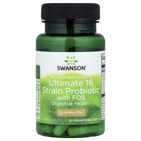 Swanson, Компания Dr. Ultimate 16 штаммов пробиотиков с ФОС от Стивена Лангера, 30 веганских капсул EMBO Caps® AP - описание | фото
