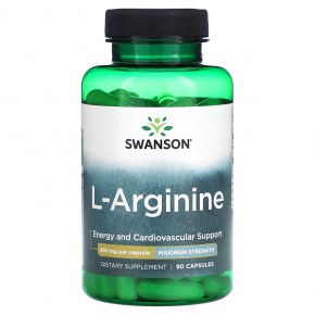 Swanson, L-аргинин, максимальная эффективность, 850 мг, 90 капсул - описание