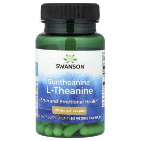 Swanson, L-теанин Suntheanine®, 100 мг, 60 растительных капсул - описание | фото