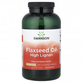 Swanson, льняное масло с высоким содержанием лигнана, 200 капсул - описание | фото