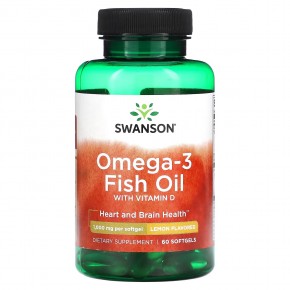Swanson, Omega-3 Fish Oil with Vitamin D, Lemon, 1,000 mg, 60 Softgels в Москве - eco-herb.ru | фото