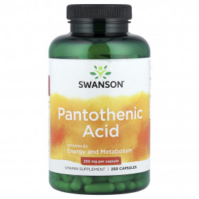 Swanson, пантотеновая кислота, 250 мг, 250 капсул - описание | фото