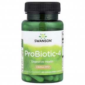 Swanson, ProBiotic-4, 60 веганских капсул Embo Caps® AP - описание | фото