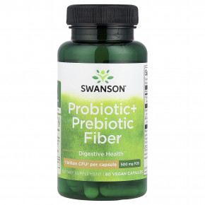 Swanson, пробиотик и пребиотическая клетчатка, 60 веганских капсул - описание | фото