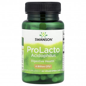 Swanson, ProLacto Acidophilus, 4 млрд КОЕ, 60 веганских капсул EMBO Caps® AP - описание | фото