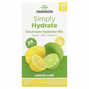 Swanson, Simply Hydrate, смесь для гидратации электролитов, лимон и лайм, 30 пакетиков по 5,92 г (0,21 унции) в Москве - eco-herb.ru | фото