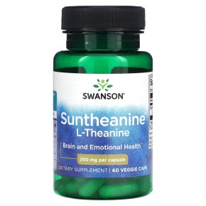 Swanson, Suntheanine, L-теанин, 200 мг, 60 растительных капсул - описание