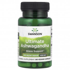 Swanson, Ultimate Ashwagandha, 250 мг, 60 растительных капсул - описание | фото