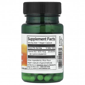 Swanson, витамин B12, 500 мкг, 30 веганских капсул в Москве - eco-herb.ru | фото