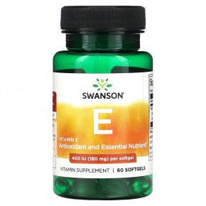 Swanson, Витамин E, 180 мг (400 МЕ), 60 мягких таблеток в Москве - eco-herb.ru | фото