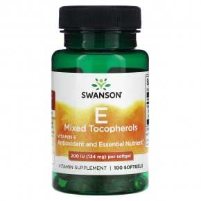 Swanson, Смесь токоферолов с витамином E, 200 МЕ (134 мг), 100 мягких таблеток - описание