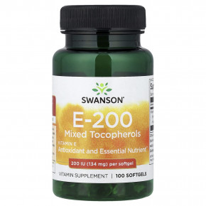 Swanson, витамин E, смешанные токоферолы, 134 мг (200 МЕ), 100 мягких таблеток в Москве - eco-herb.ru | фото