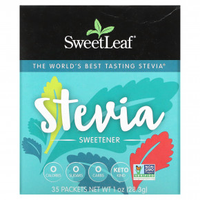 SweetLeaf Stevia, Подсластитель на основе стевии, 35 пакетиков, 28,3 г (1 унция) - описание | фото