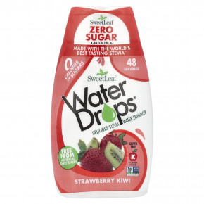 SweetLeaf Stevia, Water Drops®, вкусная стевия, усилитель воды, клубника и киви, 48 мл (1,62 жидк. Унции) - описание | фото