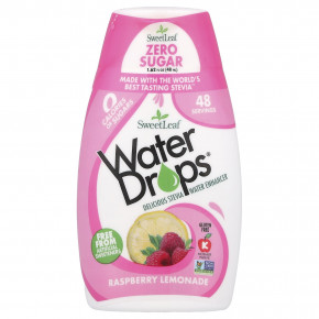 SweetLeaf Stevia, Water Drops®, вкусная стевия, усилитель воды, малиновый лимонад, 48 мл (1,62 жидк. Унции) - описание | фото