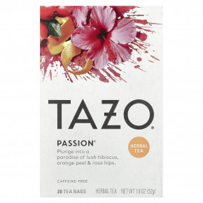 TAZO, Herbal Tea, Passion, без кофеина, 20 чайных пакетиков, 52 г (1,8 унции) - описание