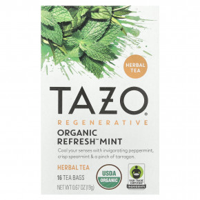 TAZO, Regenerative, травяной чай, органическая освежающая мята, без кофеина, 16 чайных пакетиков, 19 г (0,67 унции) в Москве - eco-herb.ru | фото