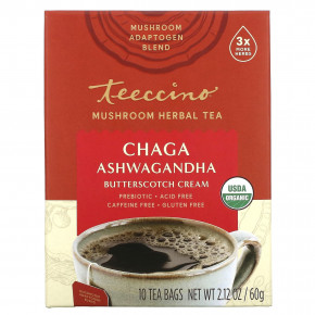 Teeccino, чай из грибов и трав, органическая чага, ашвагандха, «Жидкий ирис», без кофеина, 10 чайных пакетиков, 60 г (2,12 унции) в Москве - eco-herb.ru | фото