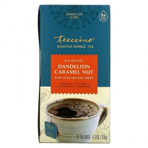 Teeccino, чай из обжаренных трав, одуванчик, карамель и орех, без кофеина, 25 чайных пакетиков, 150 г (5,3 унции) - описание