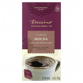 Teeccino, Жареный травяной чай, мокко, без кофеина, 25 чайных пакетиков, 150 г (5,3 унции) - описание