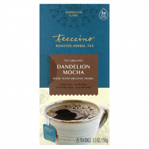 Teeccino, Жареный травяной чай, мокко из одуванчика, без кофеина, 25 чайных пакетиков, 150 г (5,3 унции) - описание