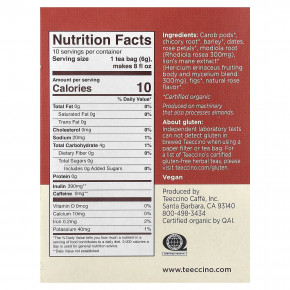 Teeccino, грибной травяной чай, ежовик гребенчатый, родиола, роза, без кофеина, 10 чайных пакетиков, 60 г (2,12 унции) в Москве - eco-herb.ru | фото