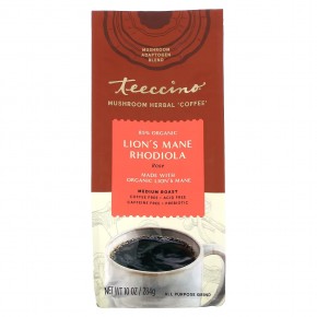 Teeccino, Mushroom Herbal Coffee, Lion's Mane Rhodiola, Medium Roast, Caffeine Free, 10 oz (284 g) в Москве - eco-herb.ru | фото