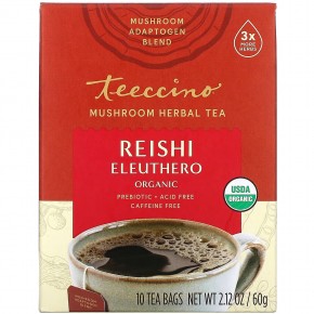 Teeccino, Mushroom Herbal Tea, Organic Reishi Eleuthero, Caffeine Free, 10 Tea Bags, 2.12 oz (60 g) в Москве - eco-herb.ru | фото