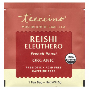 Teeccino, Mushroom Herbal Tea, Reishi Eleuthero, French Roast, Caffeine Free, 10 Tea Bags, 2.12 oz (60 g) в Москве - eco-herb.ru | фото