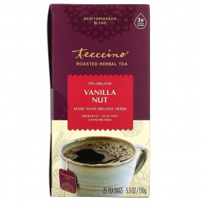 Teeccino, обжаренный травяной чай, ванильно-ореховый вкус, без кофеина, 25 чайных пакетиков, 150 г (5,3 унции) - описание