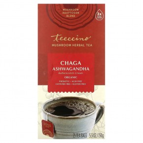 Teeccino, Organic Mushroom Herbal Tea, Chaga Ashwagandha, Butterscotch Cream, Caffeine Free, 25 Tea Bags, 5.3 oz (150 g) в Москве - eco-herb.ru | фото