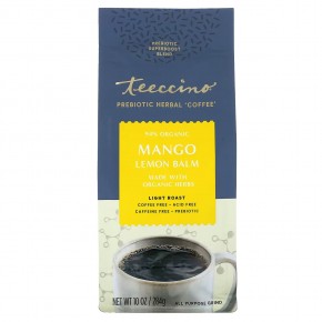 Teeccino, Prebiotic Herbal Coffee, Mango Lemon Balm, Light Roast, Caffeine Free, 10 oz (284 g) в Москве - eco-herb.ru | фото