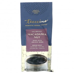 Teeccino, Пребиотик, травяной «кофе», орех макадамия, средней обжарки, без кофеина, 284 г (10 унций) - описание