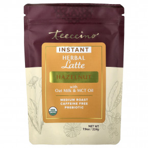 Teeccino, растворимое травяное латте, фундук, средняя обжарка, без кофеина, 224 г (7,9 унции) - описание
