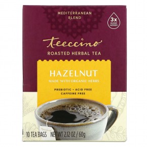 Teeccino, Roasted Herbal Tea, Hazelnut, Caffeine Free, 10 Tea Bags, 2.12 oz (60 g) - описание