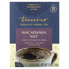 Teeccino, Травяной чай с пребиотиками, орехи макадамия, без кофеина, 10 чайных пакетиков, 60 г (2,12 унции) - описание