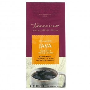 Teeccino, Травяной кофе из цикория, Java, средней обжарки, без кофеина, 312 г (11 унций) - описание