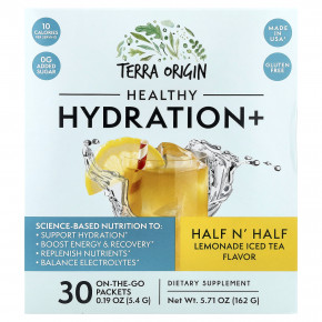 Terra Origin, Healthy Hydration +, чай со льдом из половины и половины лимонада, 30 пакетиков по 5,4 г (0,19 унции) - описание | фото