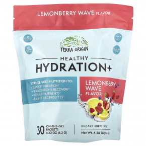 Terra Origin, Healthy Hydration+, Lemonberry Wave, добавка On the Go, 30 пакетиков по 6,2 г (0,22 унции) - описание | фото