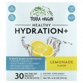 Terra Origin, Healthy Hydration +, лимонад, 30 пакетиков, по 5,8 г (0,20 унции) - описание | фото