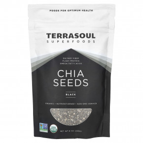 Terrasoul Superfoods, семена чиа, черные, 226 г (8 унций) - описание | фото