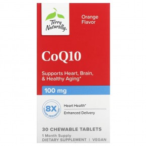 Terry Naturally, CoQ10, апельсин, 100 мг, 30 жевательных таблеток в Москве - eco-herb.ru | фото