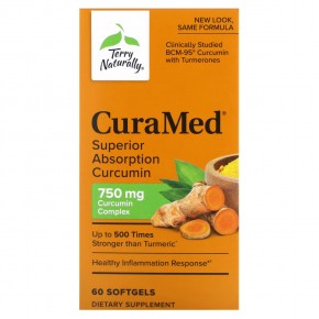 Terry Naturally, CuraMed, куркумин для превосходной усвояемости, 750 мг, 60 мягких таблеток - описание